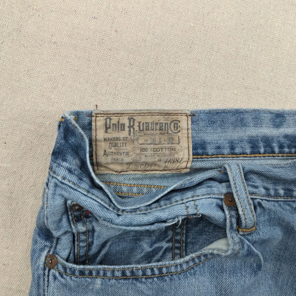 Polo Ralph Lauren Jeans Mens 36x32‎ Blue PRL Distressed Faded Straight